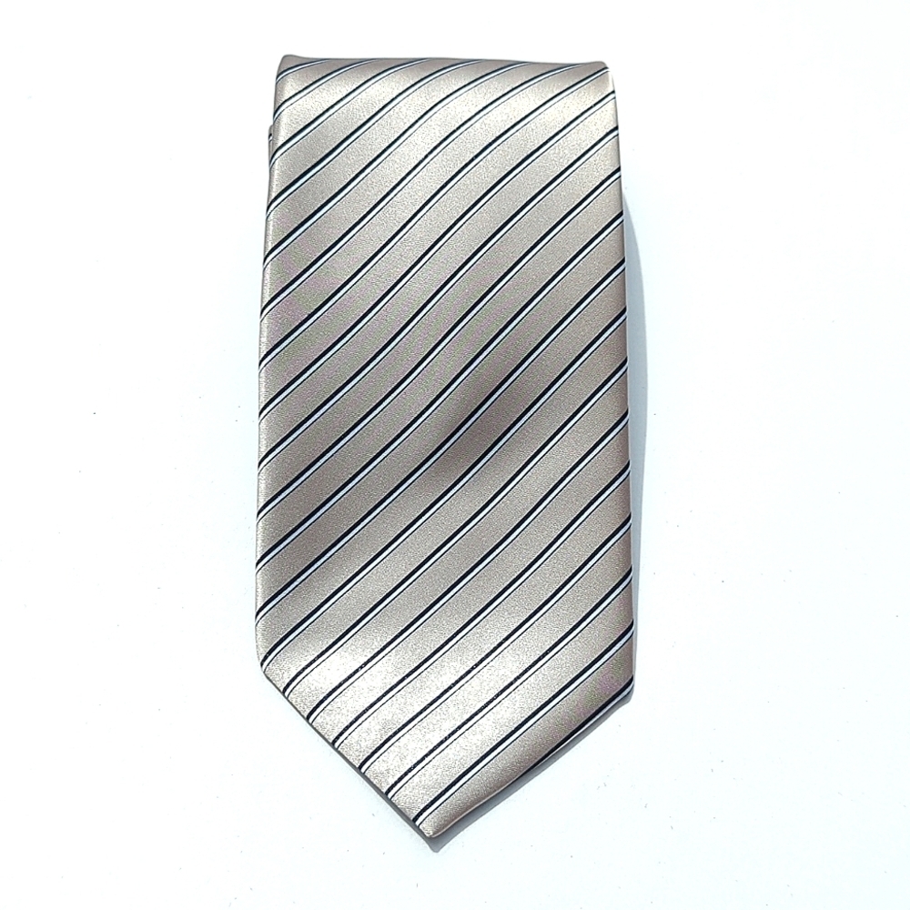 Mens Necktie Champagne Light Tan Black & White Stripes Echo. Weddings Pa…